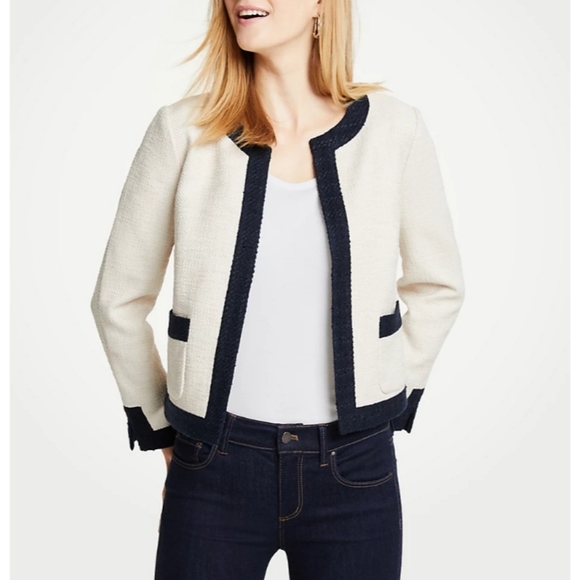 Ann Taylor Jackets & Blazers - Ann Taylor Textured Open Jacket XS Cream Navy